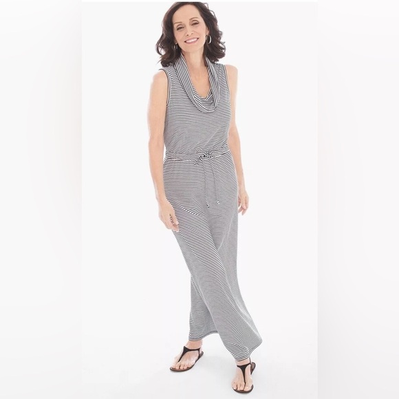 Chicos Zenergy Lydia Stripe Cowl Tank Maxi Dress Black White Size 1 Small/Medium - Picture 1 of 17